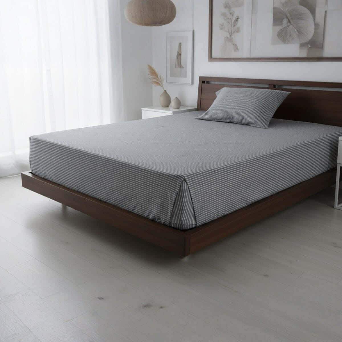 Al Maamoun Cotton Bed Sheet Set, 2 Pieces, 200×120 cm, Approximately 850 grm - Grey