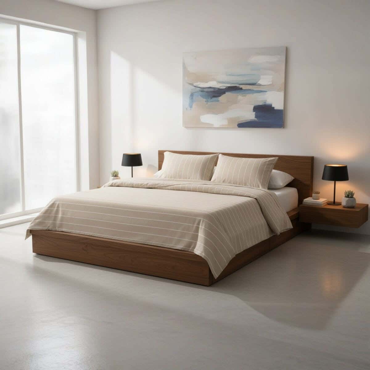Al Maamoun Cotton Bed Sheet Set, 3 Pieces, 260×240 cm, Approximately 1130 grm - Beige