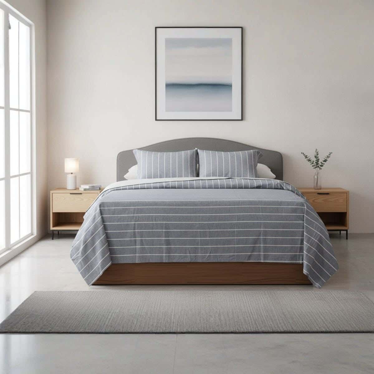 Al Maamoun Cotton Bed Sheet Set, 3 Pieces, 260×240 cm, Approximately 1130 grm - Grey