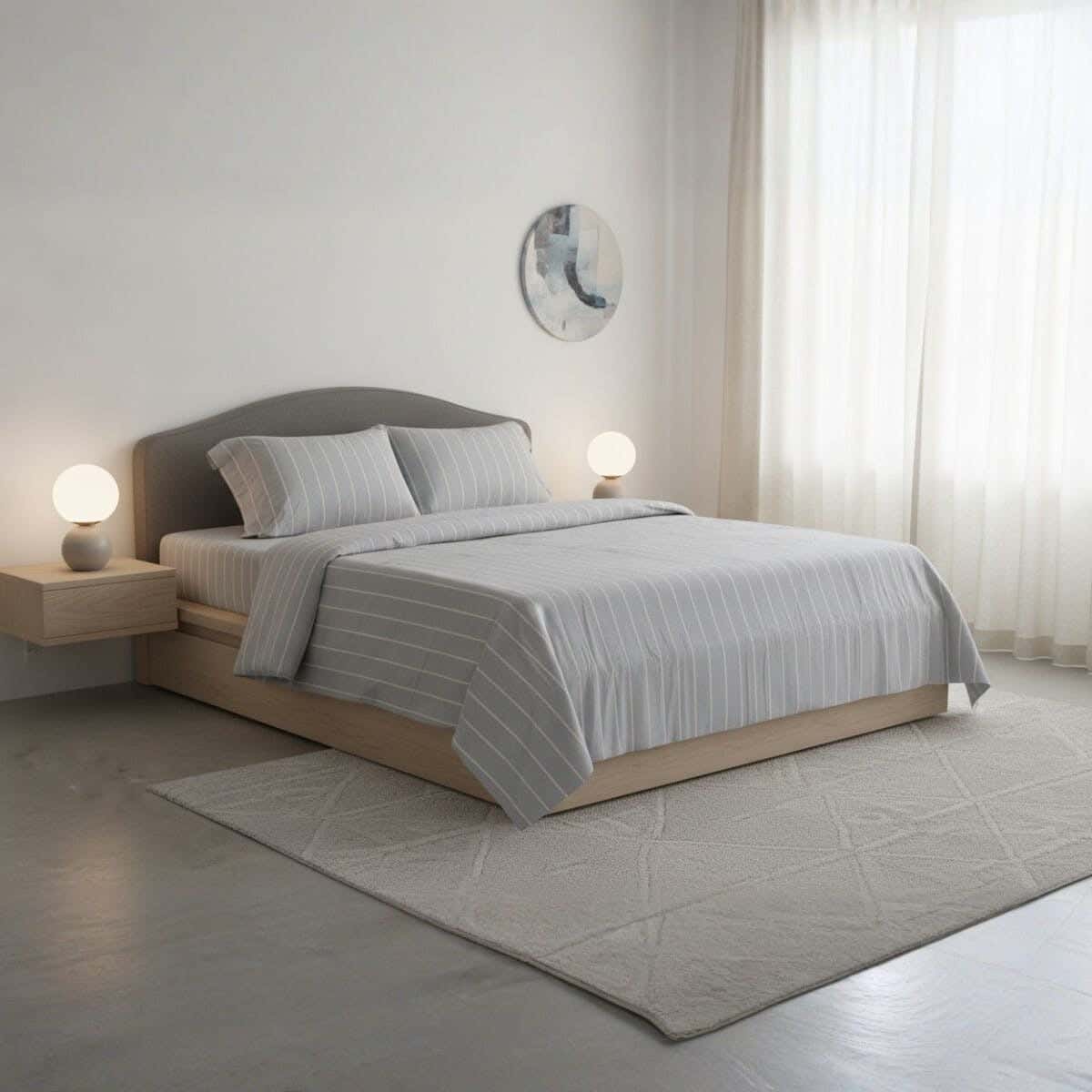 Al Maamoun Cotton Bed Sheet Set, 3 Pieces, 260×240 cm, Approximately 1130 grm - Grey