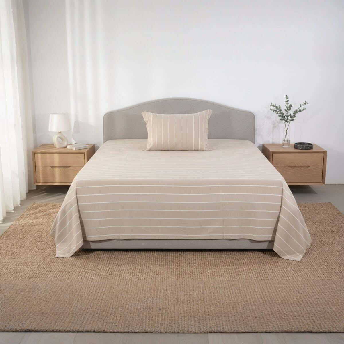 Al Maamoun Cotton Bed Sheet Set, 2 Pieces, 240×180 cm, Approximately 810 grm - Beige