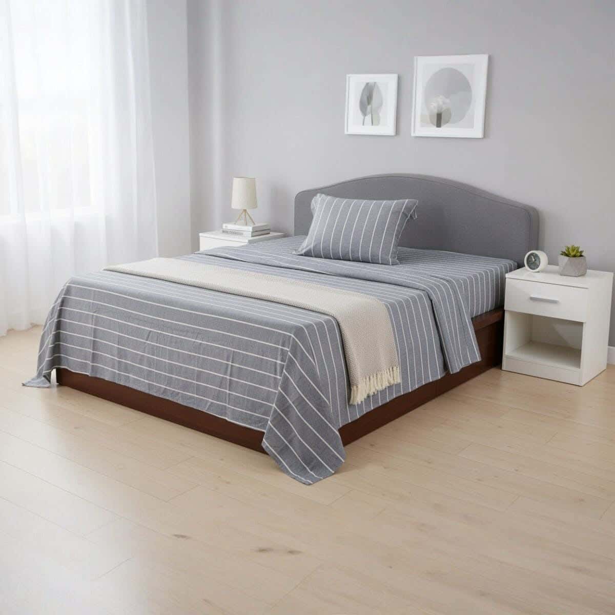 Al Maamoun Cotton Bed Sheet Set, 2 Pieces, 240×180 cm, Approximately 810 grm - Grey