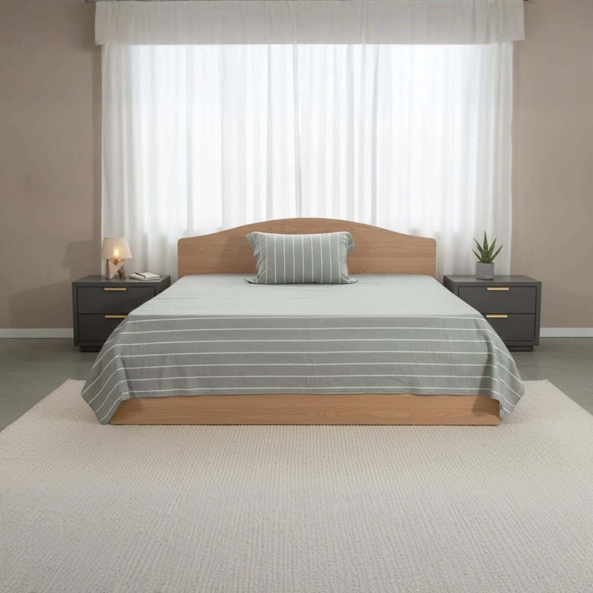 Al Maamoun Cotton Bed Sheet Set, 2 Pieces, 240×180 cm, Approximately 810 grm - Olive
