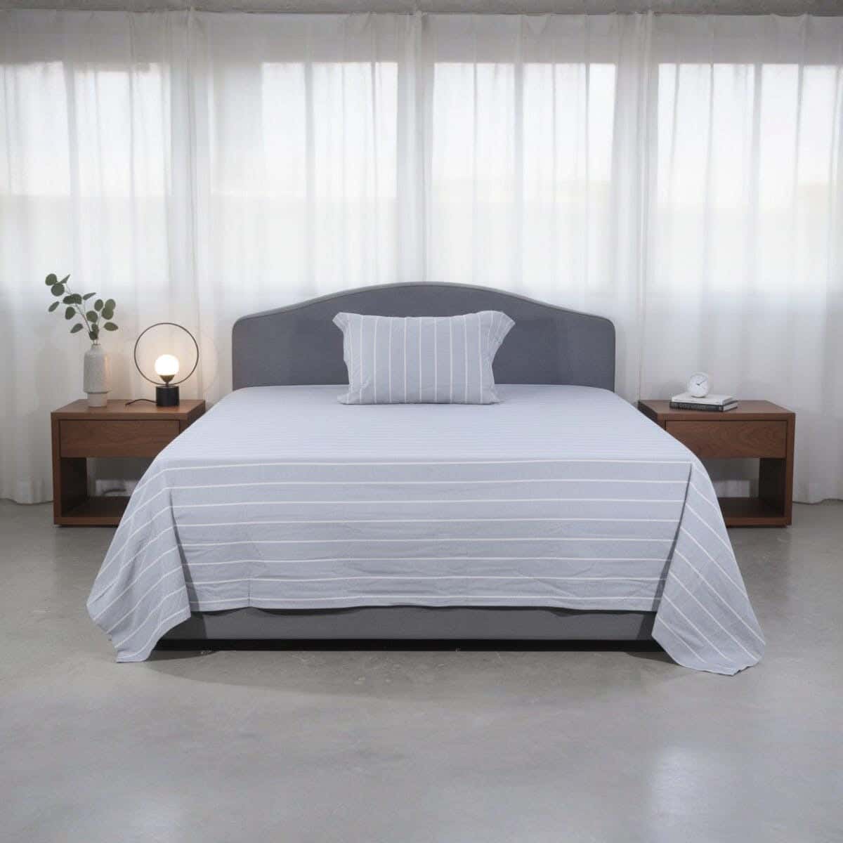 Al Maamoun Cotton Bed Sheet Set, 2 Pieces, 240×180 cm, Approximately 810 grm - Grey