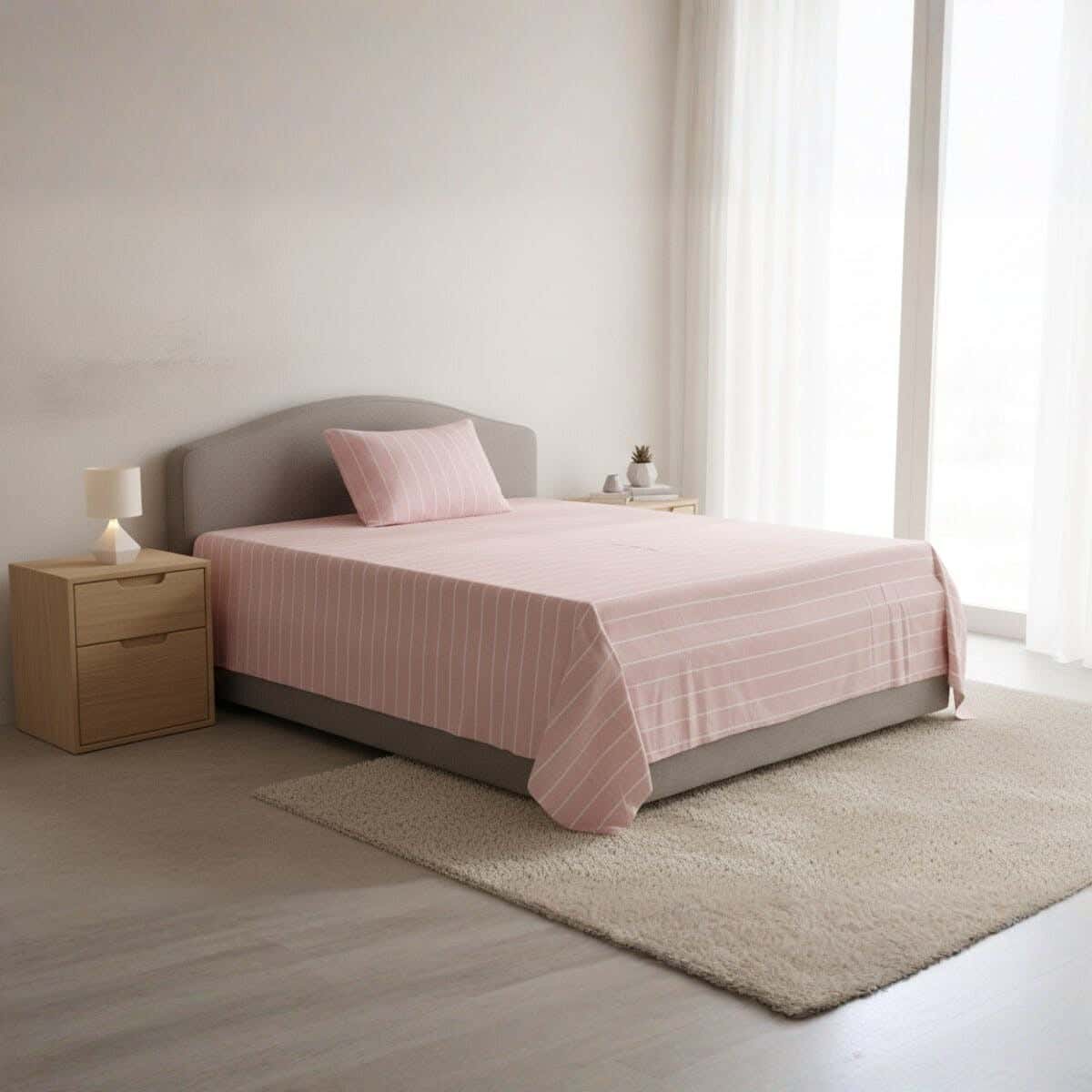Al Maamoun Cotton Bed Sheet Set, 2 Pieces, 240×180 cm, Approximately 810 grm - Cashmere