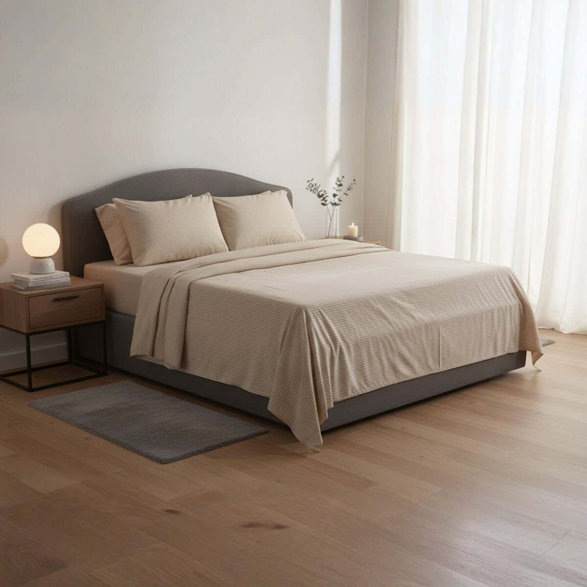 Al Maamoun Cotton Bed Sheet Set, 3 Pieces, 260×240 cm, Approximately 1130 grm - Beige