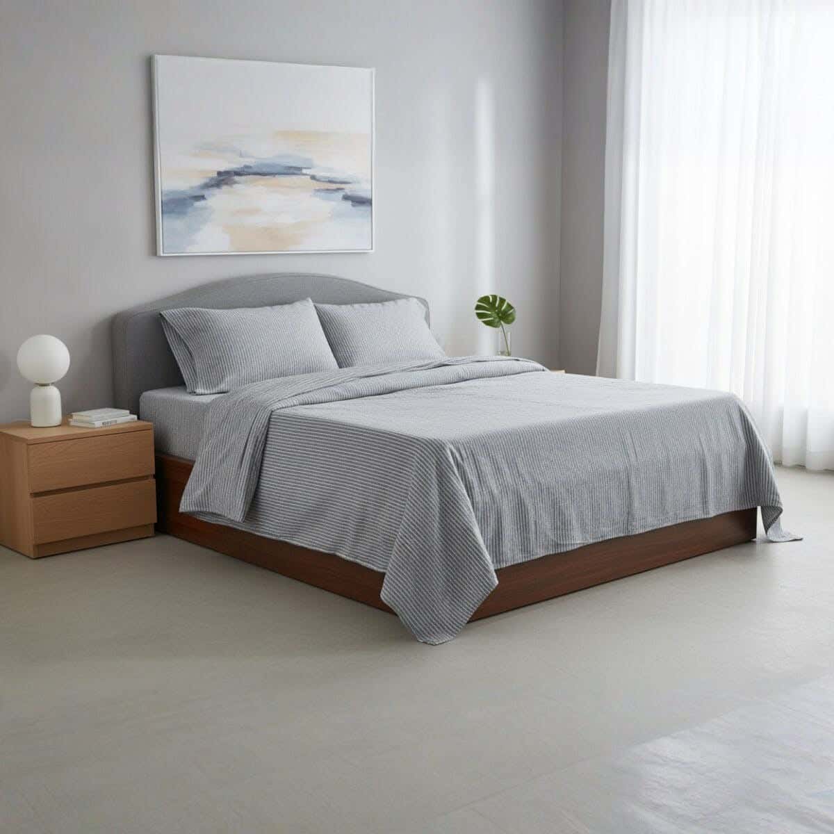 Al Maamoun Cotton Bed Sheet Set, 3 Pieces, 260×240 cm, Approximately 1130 grm - Grey