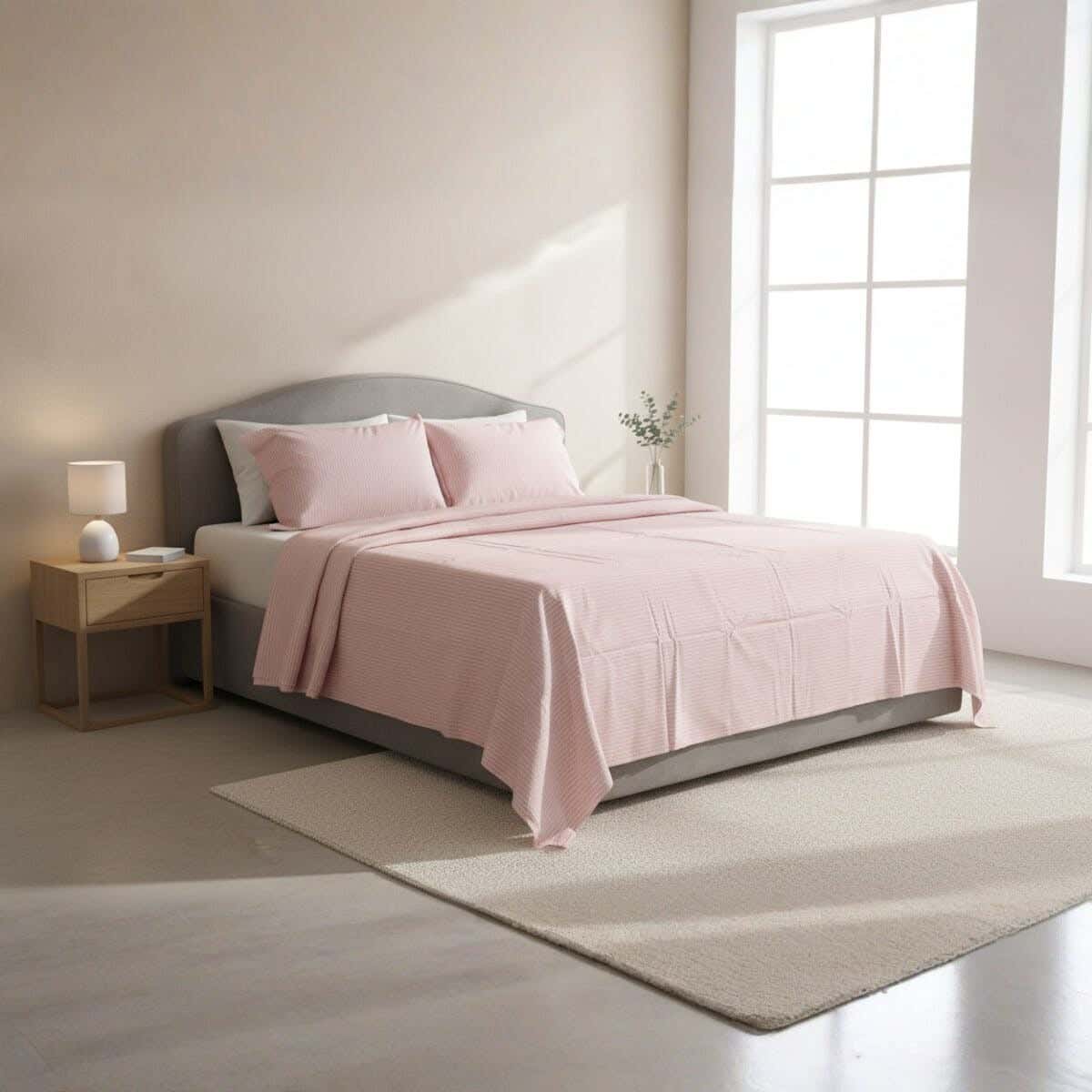 Al Maamoun Cotton Bed Sheet Set, 3 Pieces, 260×240 cm, Approximately 1130 grm - Cashmere