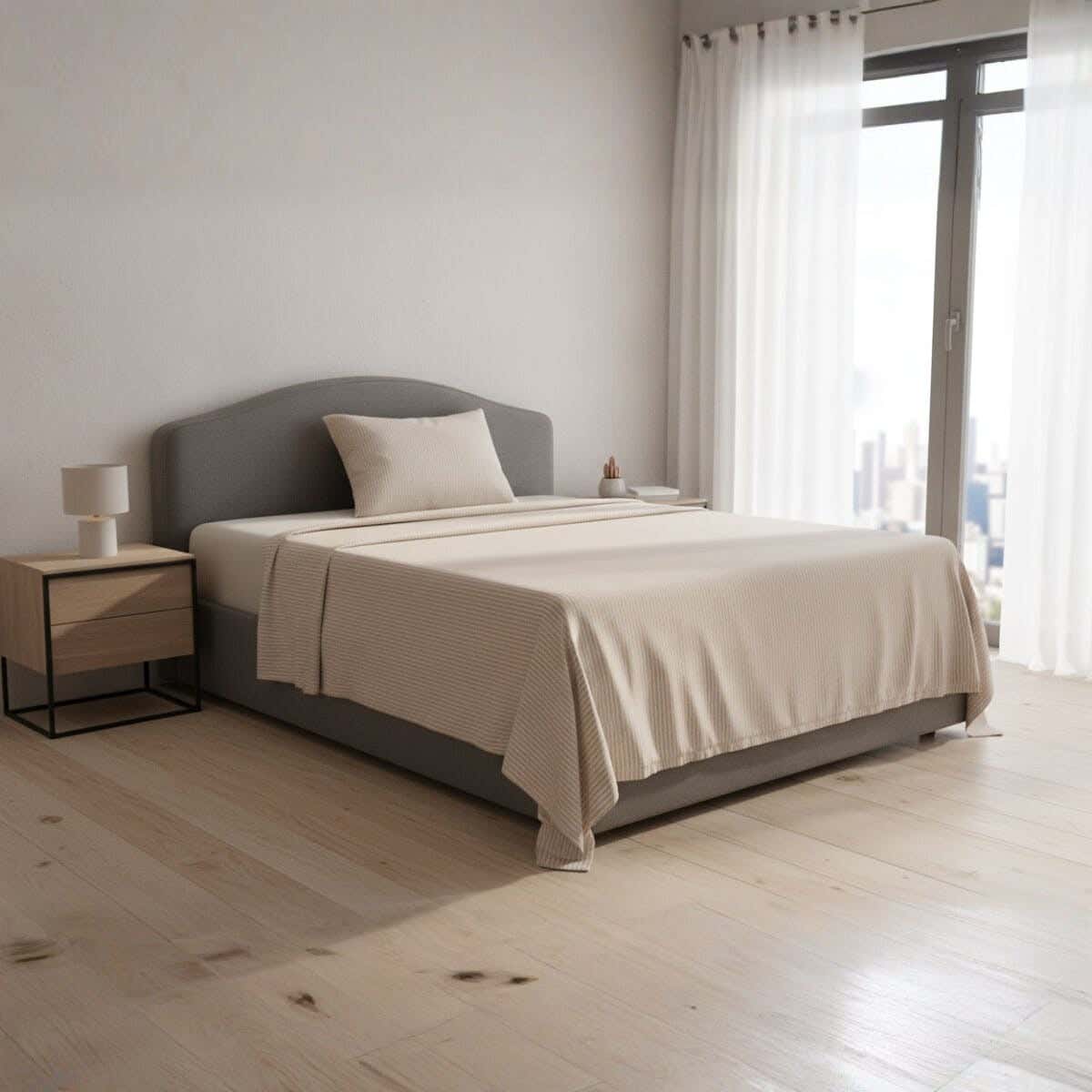 Al Maamoun Cotton Bed Sheet Set, 2 Pieces, 240×180 cm, Approximately 810 grm - Beige