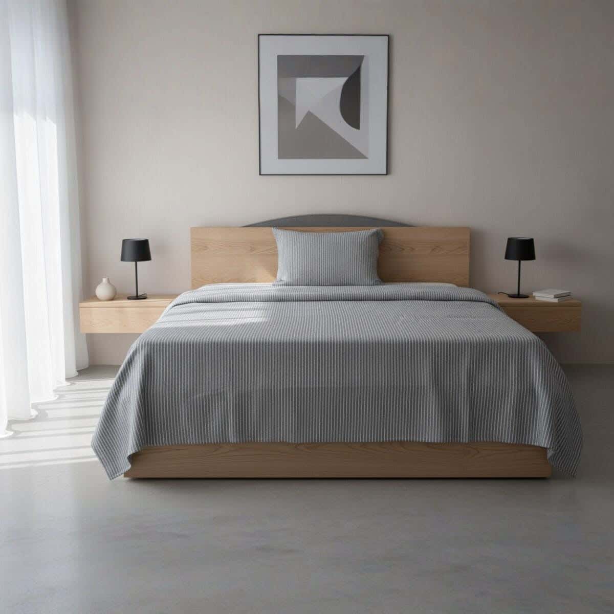 Al Maamoun Cotton Bed Sheet Set, 2 Pieces, 240×180 cm, Approximately 810 grm - Grey