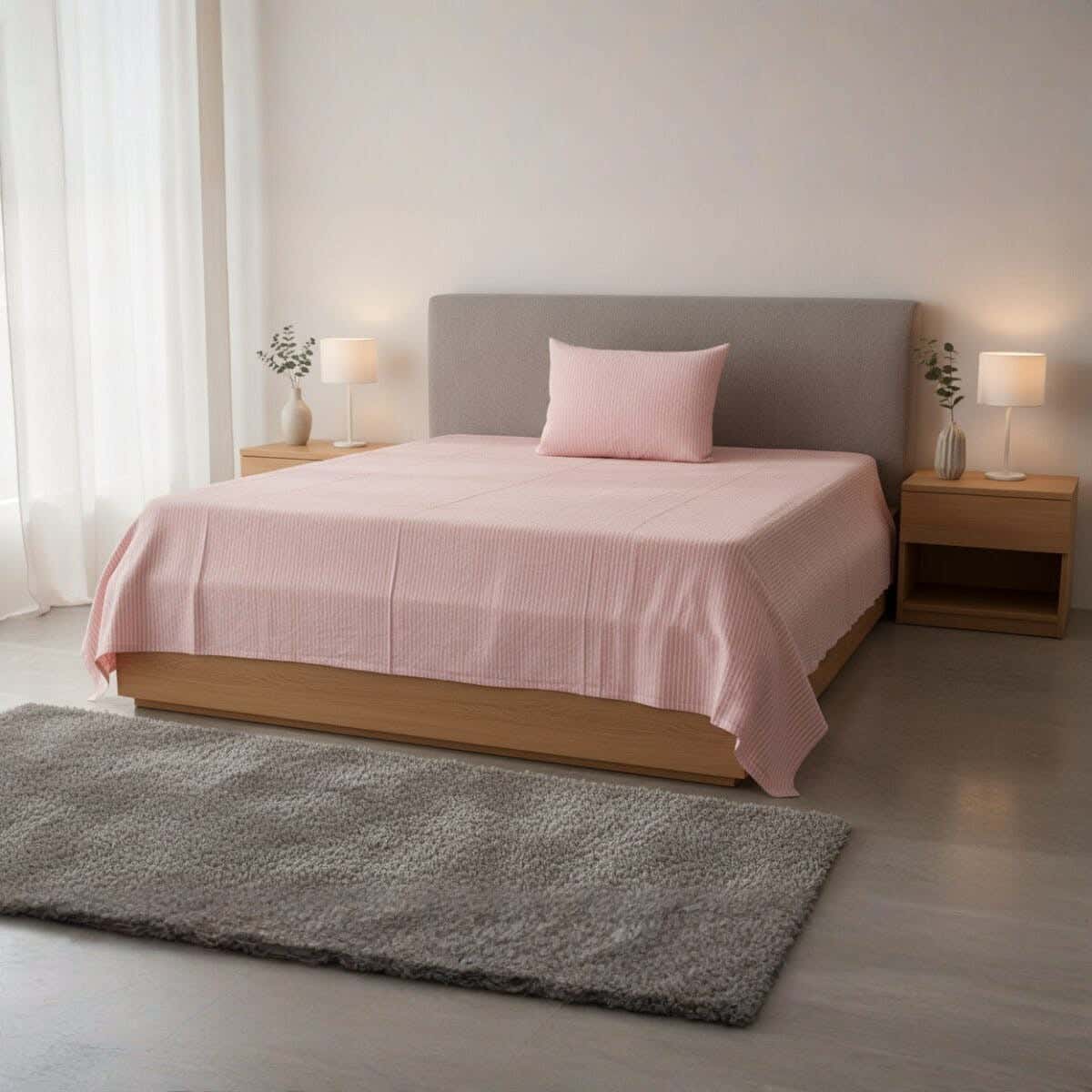 Al Maamoun Cotton Bed Sheet Set, 2 Pieces, 240×180 cm, Approximately 810 grm - Cashmere