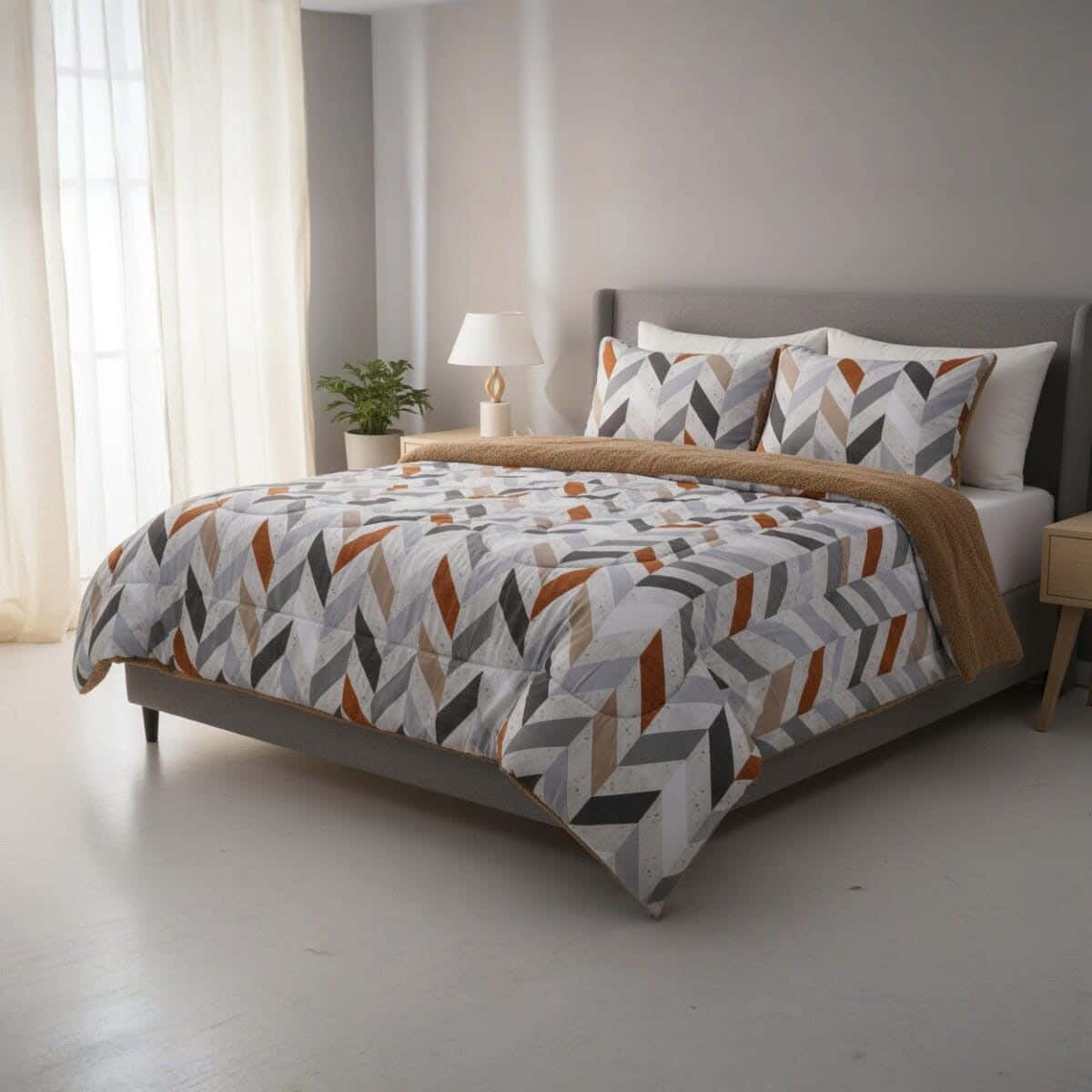 Kashmir Microfiber Quilt Set with fur backing, 3 pieces, 240x180 cm, 4750 gm - Multicolor