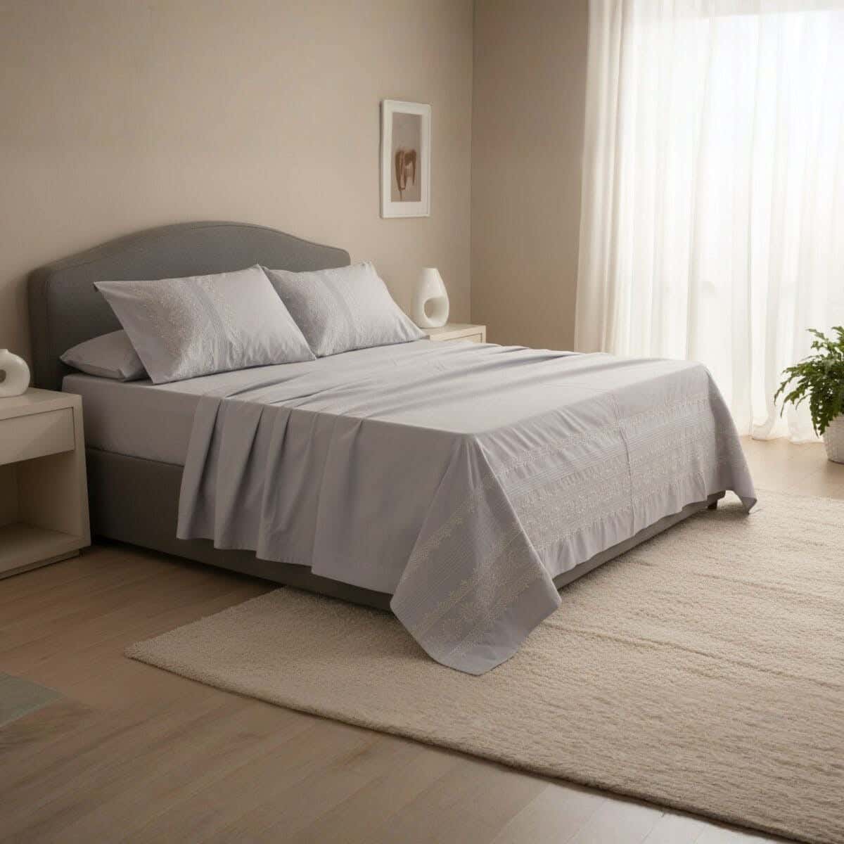 Sota Cotton Bedding Sheet Set, 4 Pieces, 240x280 cm, 2750 gm - Grey