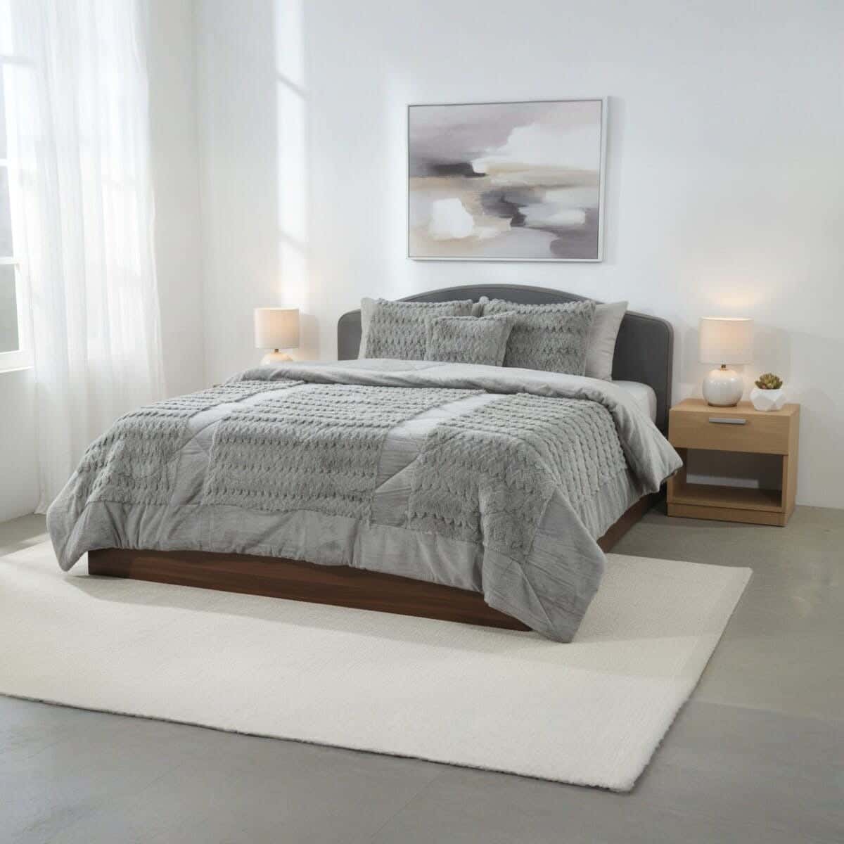 Tabark Fur Quilt Set, 4 Pieces, 240x250 cm, 8250 gm - Grey