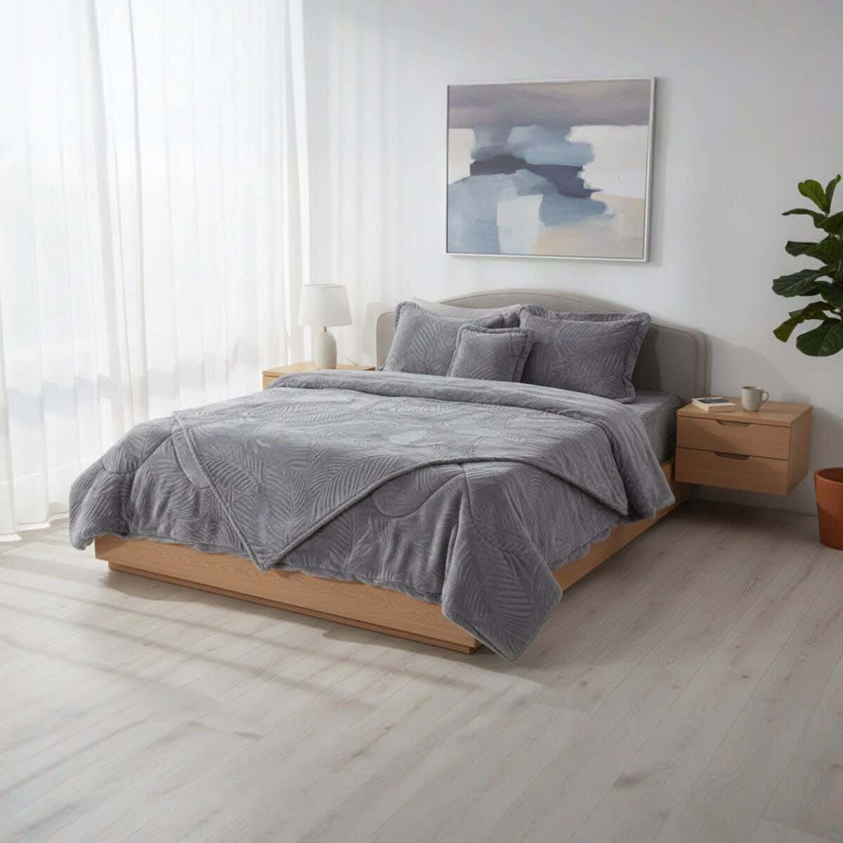 Tabark Velvet Quilt Set, 5 Pieces, 240x250cm, 7750 gm - Grey