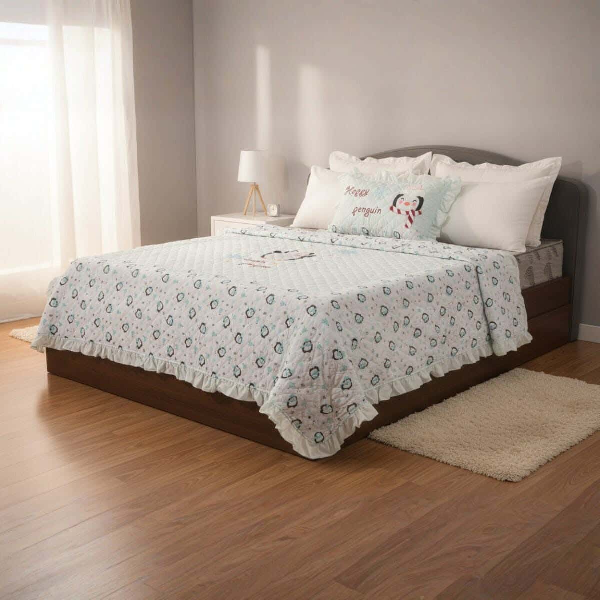White Gold Cotton Children Comforter Set, 4 Pieces, 240x180 cm, 5400 gm - Turquoise White