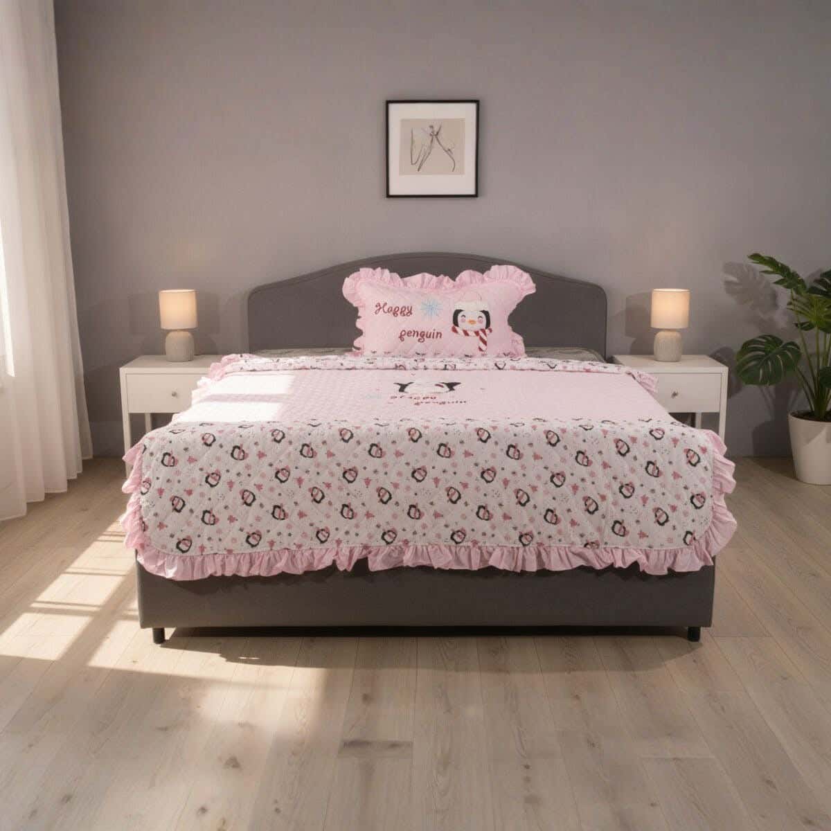White Gold Cotton Children Comforter Set, 4 Pieces, 240x180 cm, 5400 gm - Pink White