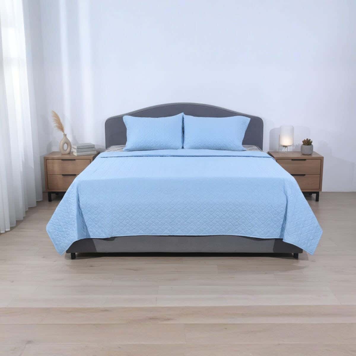 Cotton Quilted Comforter Set, 3 Pieces, 220×240 cm, 2600 grm - Light Blue