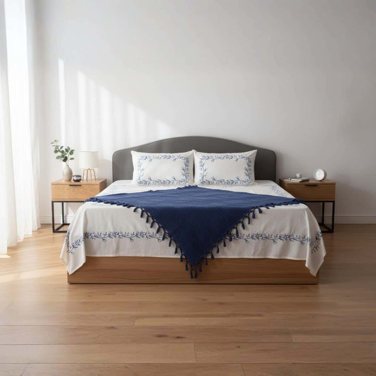 Berry Home Cotton Comforter Set with Bed Sheet, 4 Pieces, 235x240 cm, 4170 gm - Navy White