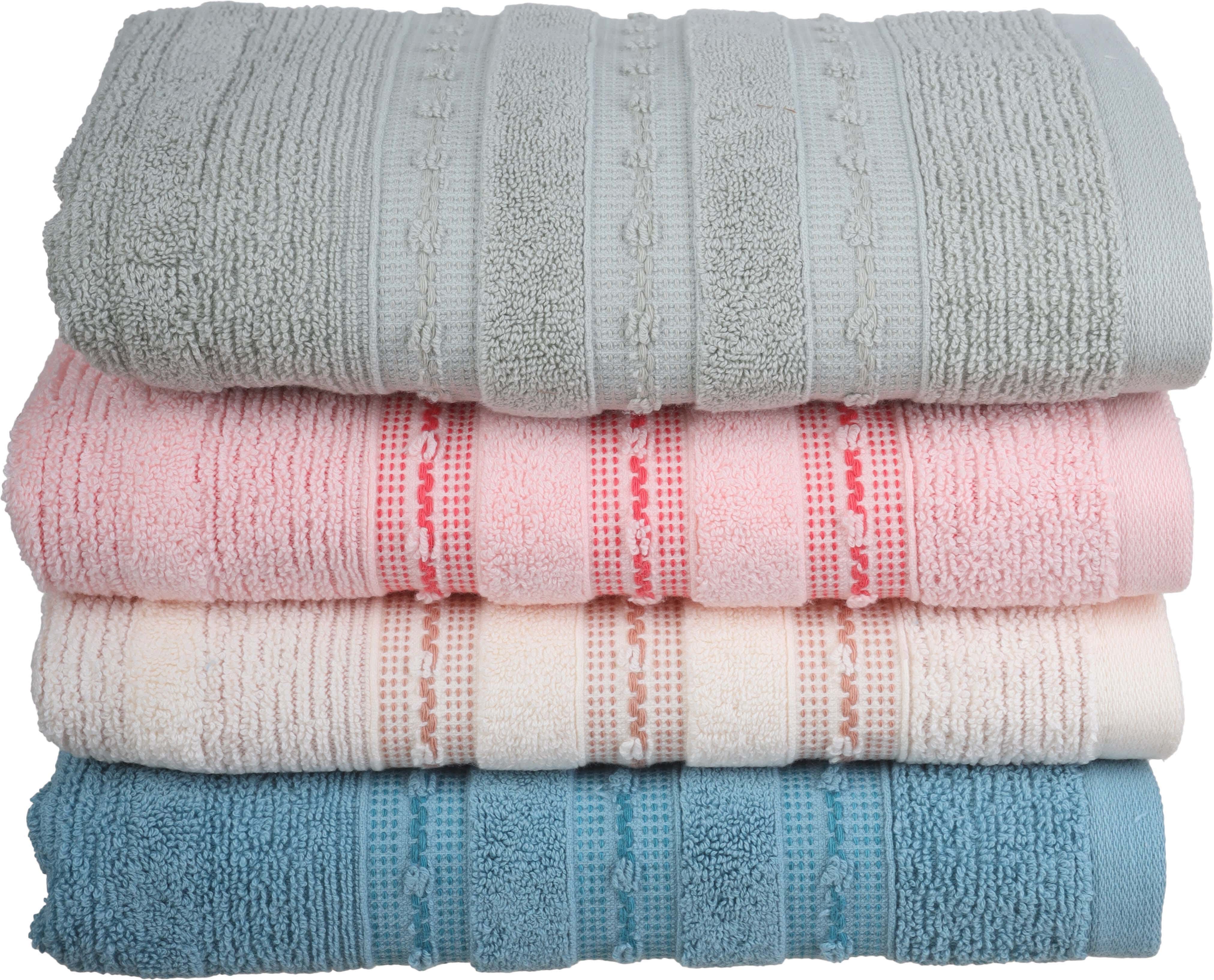 EL SROUGY Jacquard Cotton Towel Set, 4 Pieces, 50×100 cm, Approximately 335 grm - Multicolor