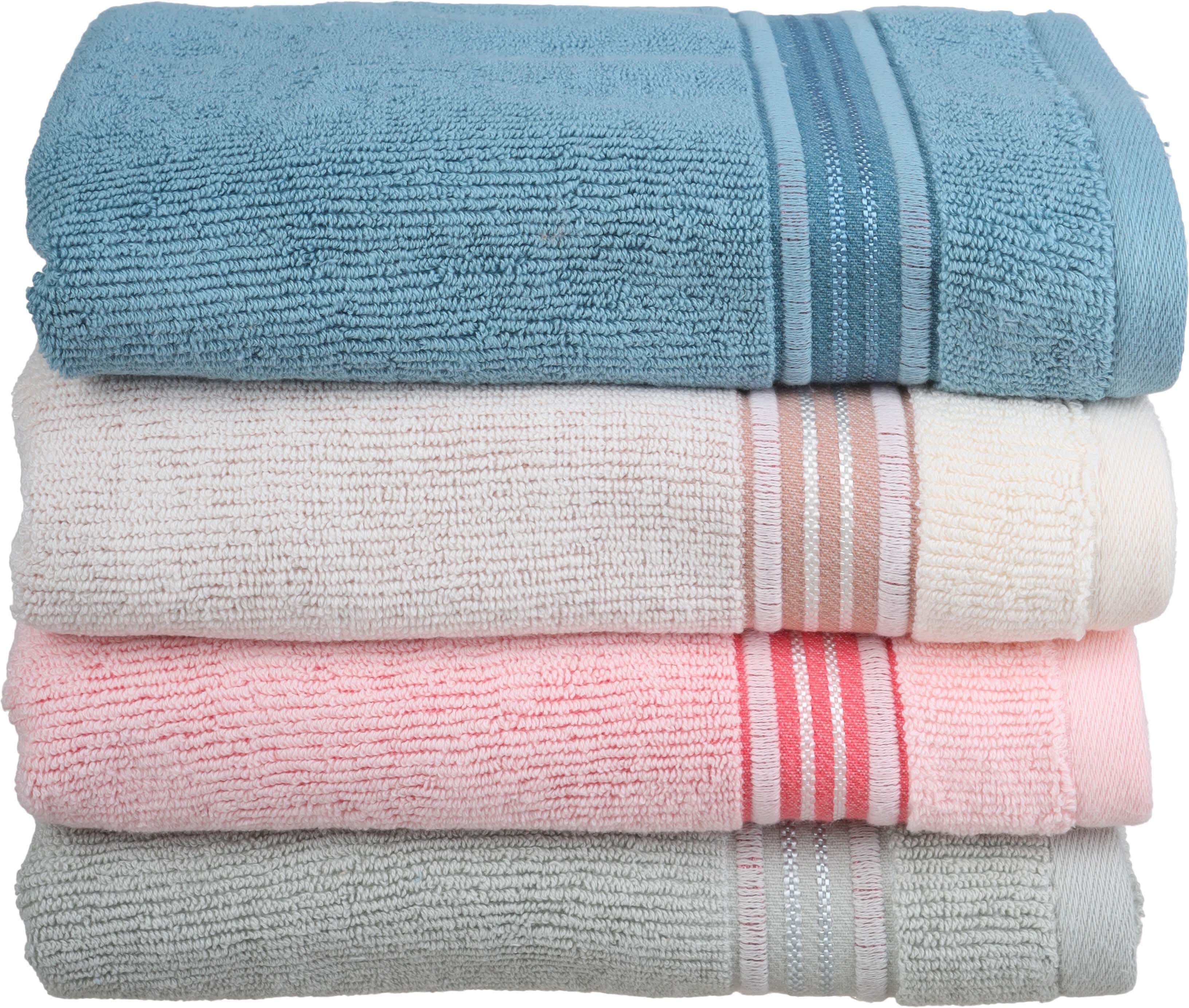 EL SROUGY Jacquard Cotton Towel Set, 4 Pieces, 50×100 cm, Approximately 335 grm - Multicolor