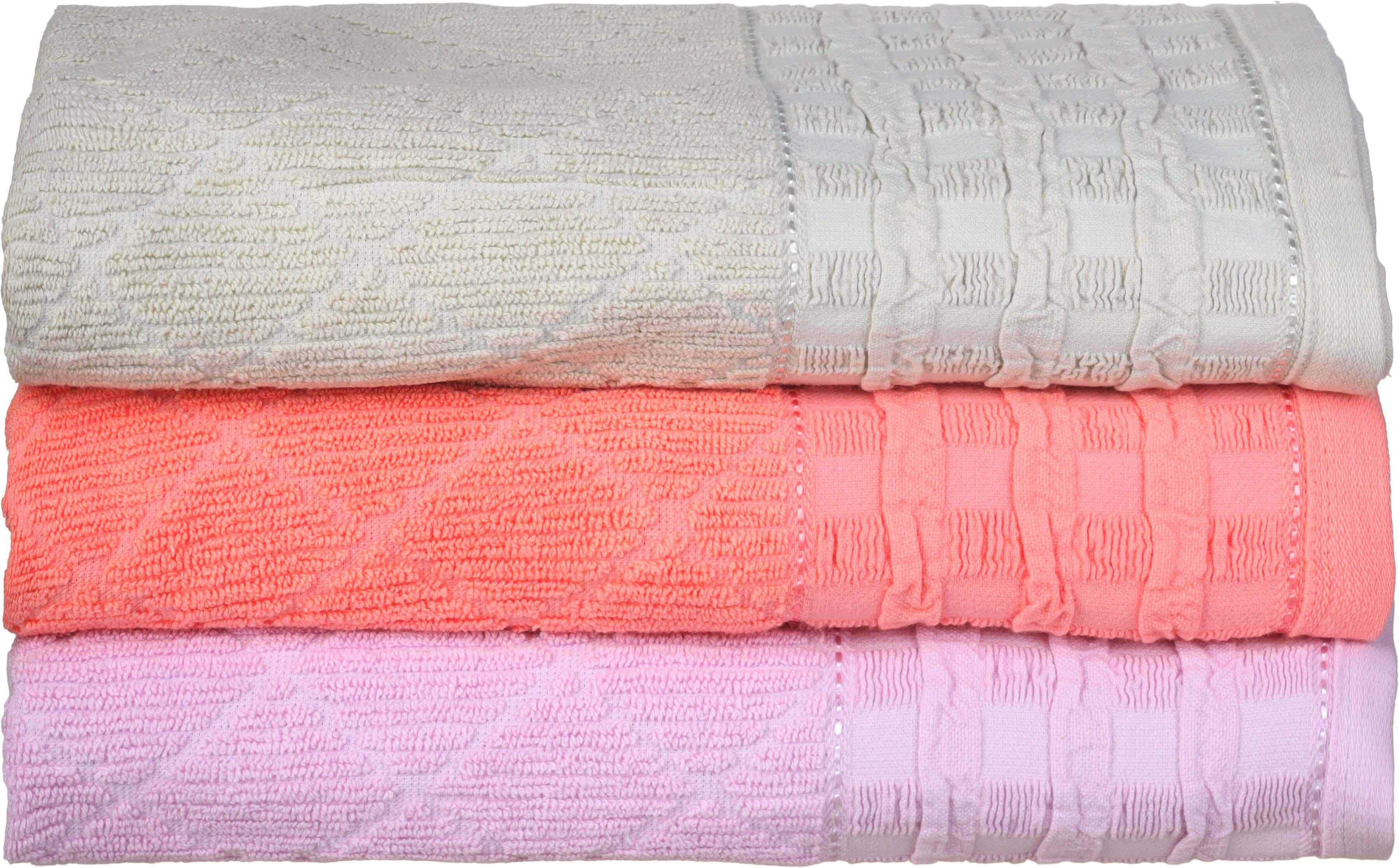 Elsrougy Jacquard Cotton Bath Sheet Set, 3 Pieces, 70×140 cm, approximately 530 grm - Multicolor