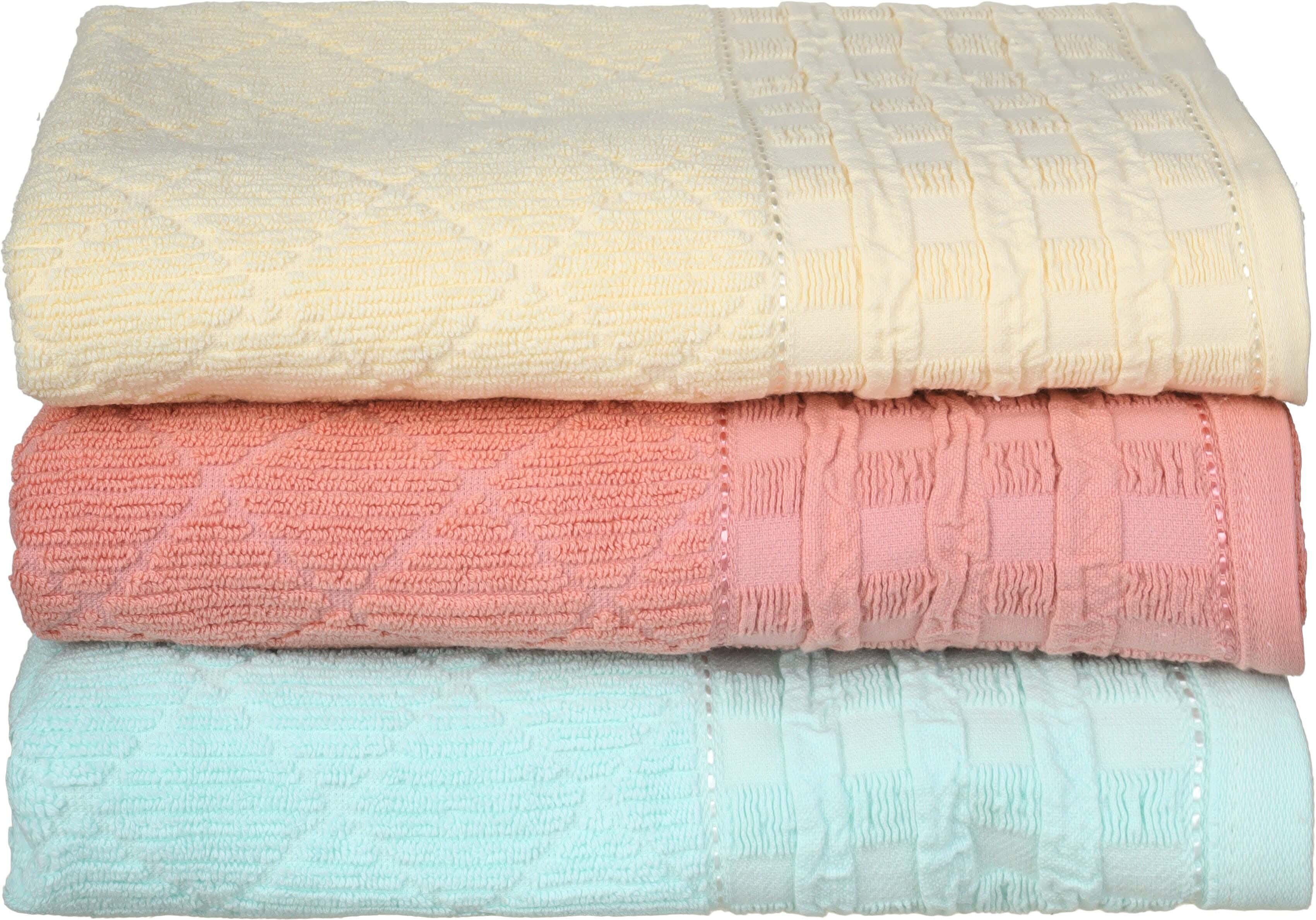 Elsrougy Jacquard Cotton Bath Sheet Set, 3 Pieces, 70×140 cm, approximately 530 grm - Multicolor