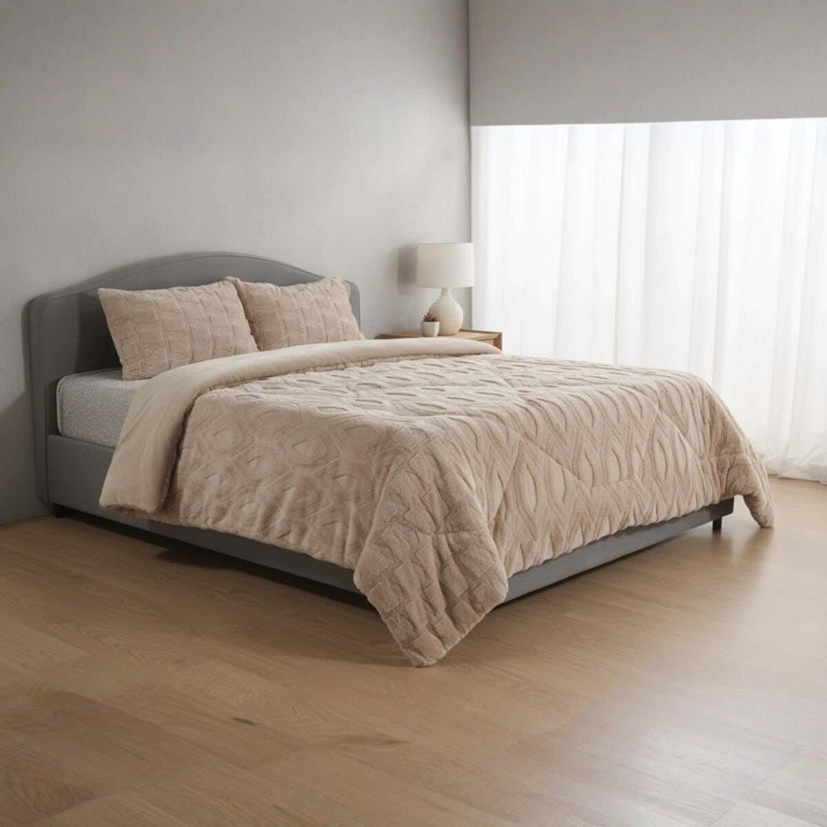 طقم لحاف فرو كشمير، 3 قطع، 230×240 سم، 5000 جرام - كافيه