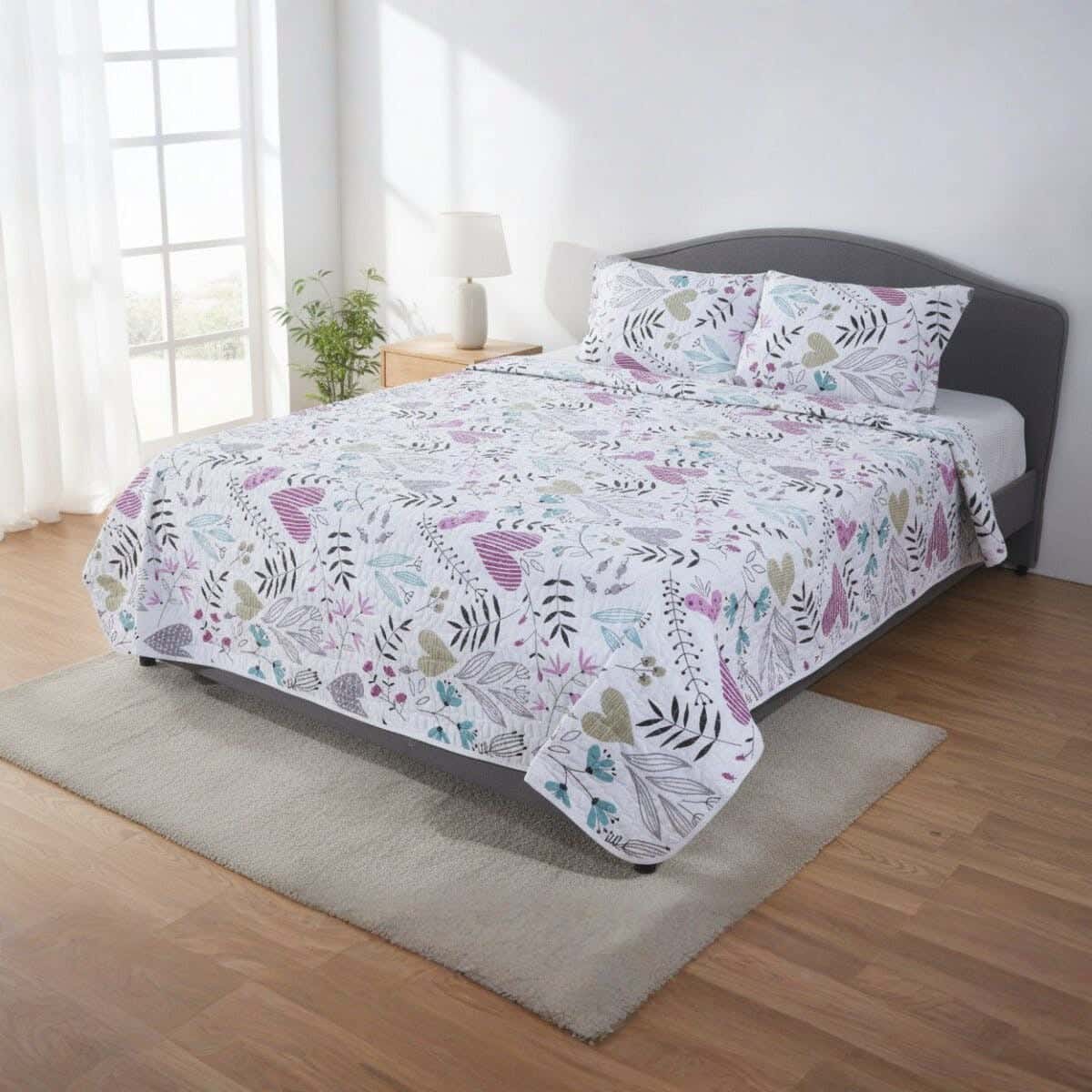 Microfiber Comforter set, 3 pieces, 220x230 cm, approx 2700 gm - Multicolor