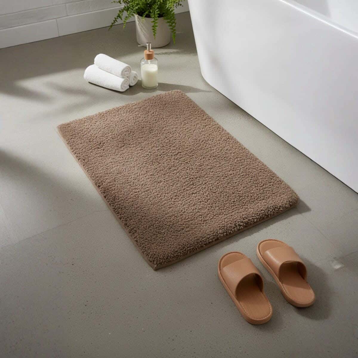 Rubber×Fur Bathroom Mat, 50×80 cm - Brown