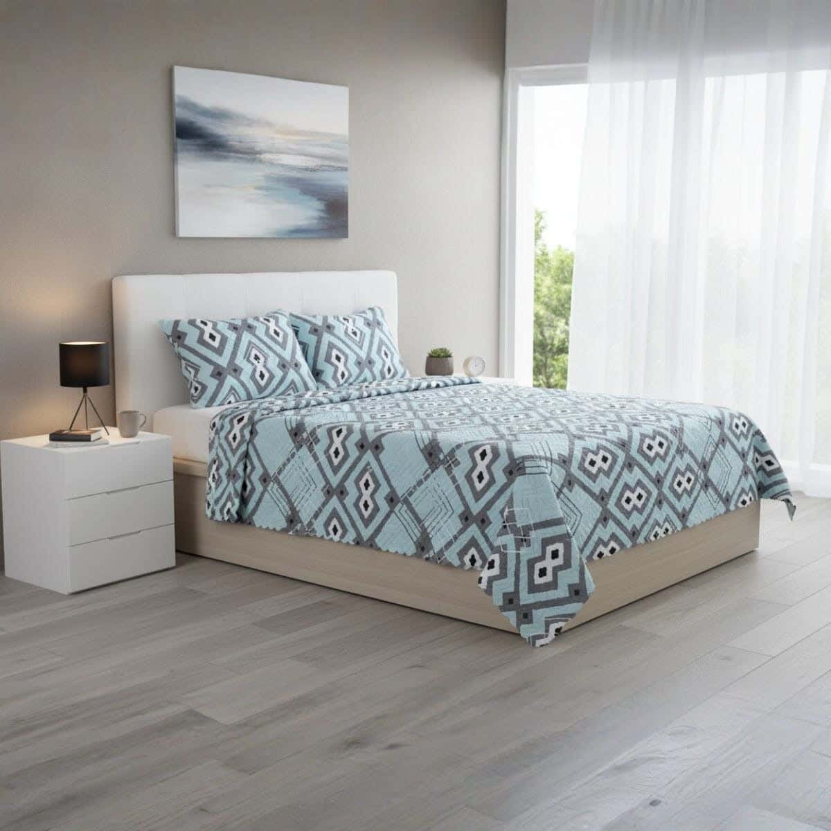 Microfiber Comforter set, 3 pieces, 220×240 cm, 2190 gm - Light Green Grey