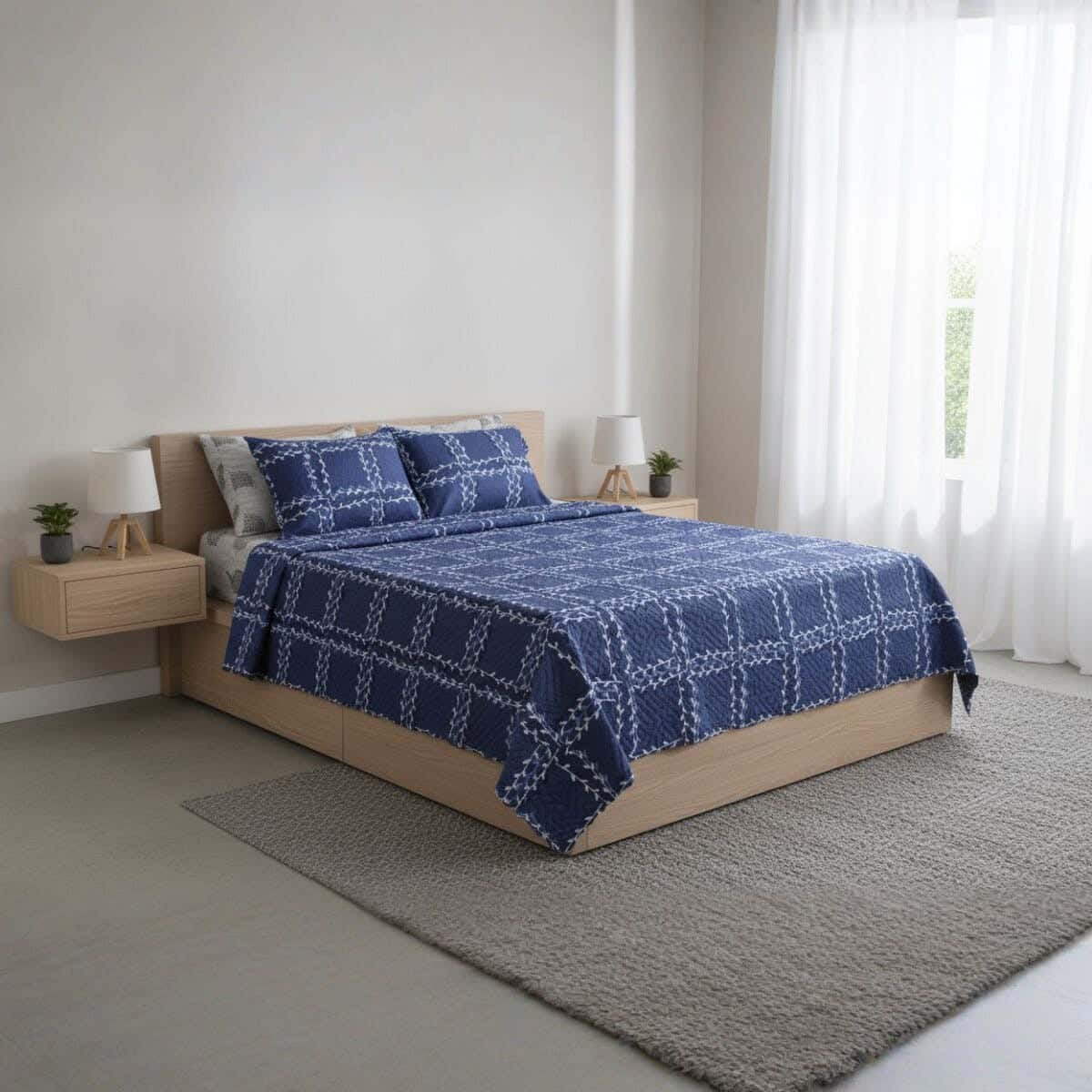 Microfiber Comforter set, 3 pieces, 220×240 cm, 2190 gm - Navy White