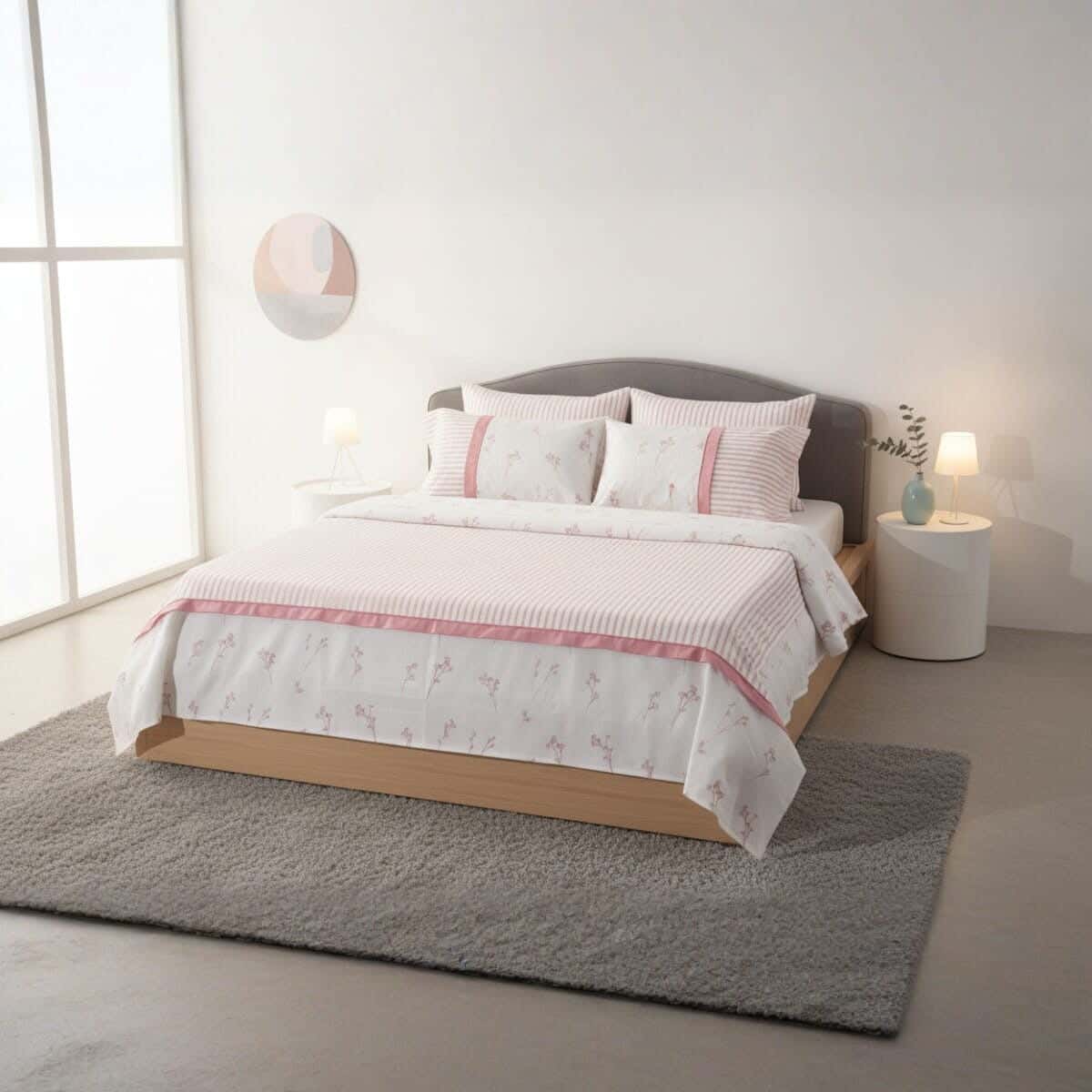 Loom Cotton Bed Sheet Set, 4 Pieces, 235x285 cm, 2700 gm - White Rose
