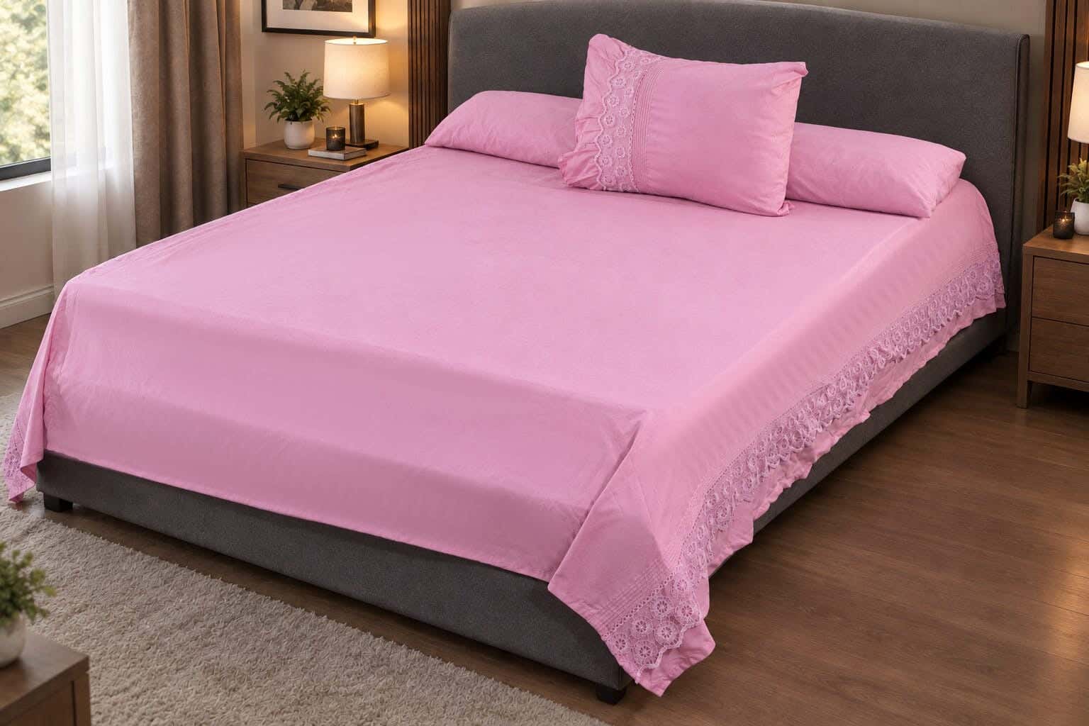 ELNAGGAR Microfiber Youth Bed Sheet Set, 6 Pieces, 240×200 cm, Approximately 2180 grm - Pink