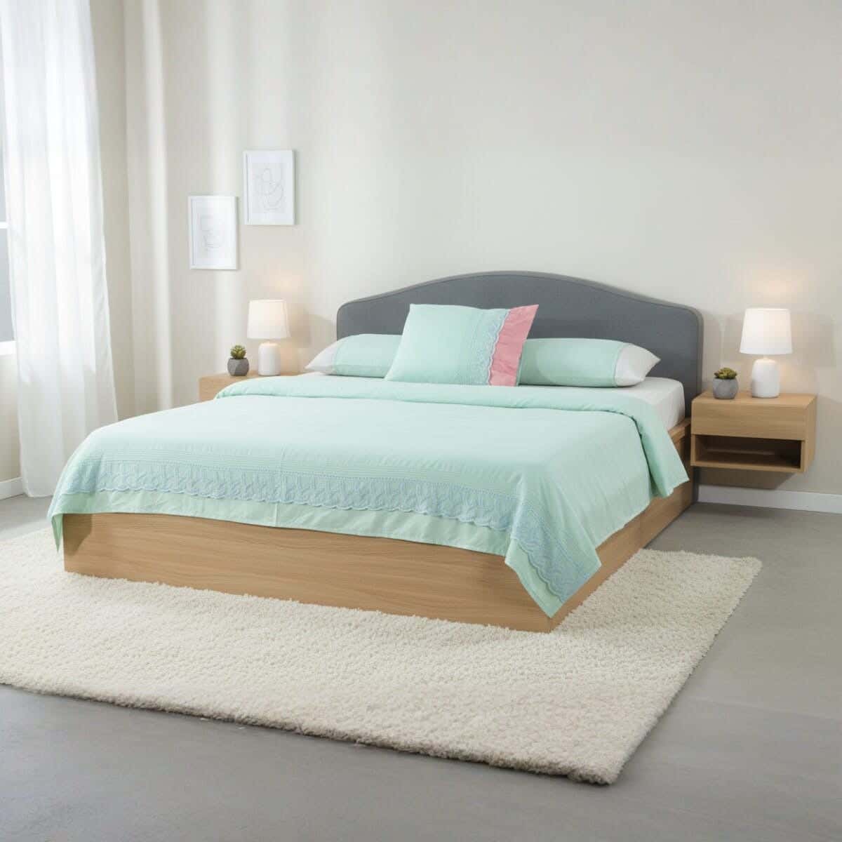 Microfiber Kids Bed Sheet Set, 6 pieces, 200×240 cm, 2185 gm - Light Green