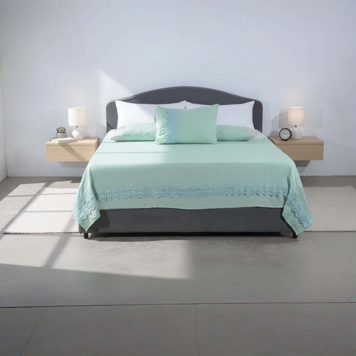 Microfiber Children Bed Sheet Set, 6 Pieces, 240×200 cm, 2150 gm - Light Green