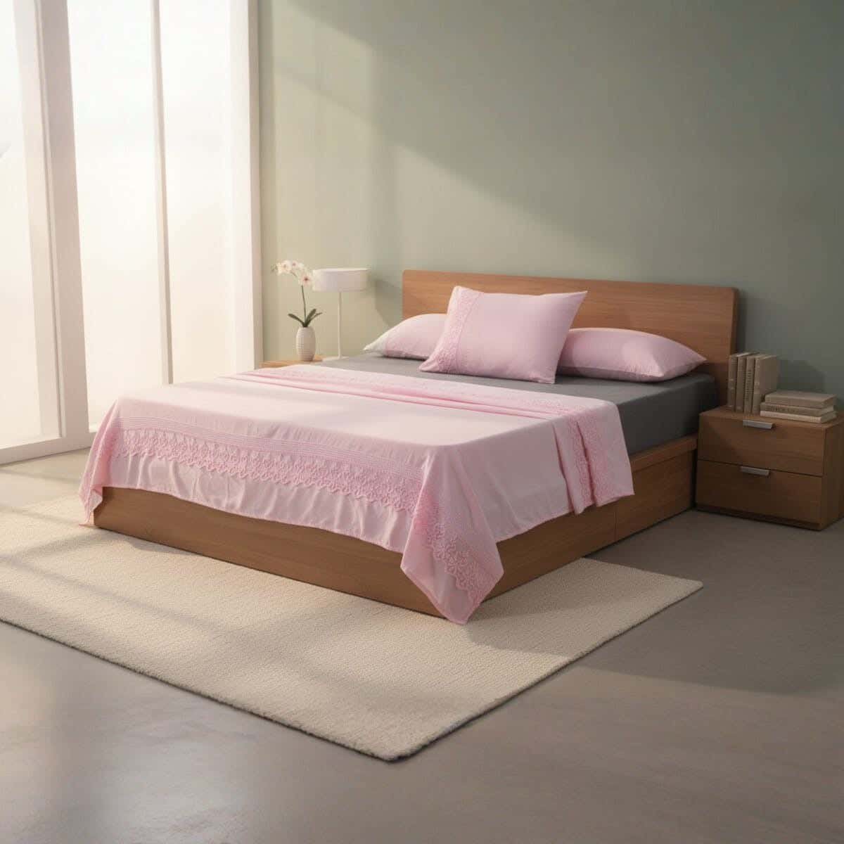 Microfiber Children Bed Sheet Set, 6 Pieces, 240×200 cm, 2185 gm - Pink