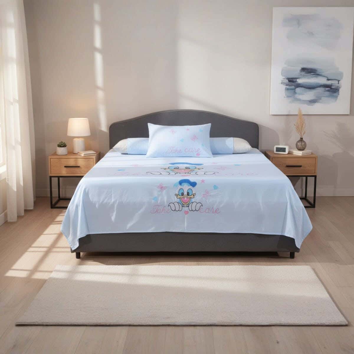 Kinzy Bed Microfiber Children Bed Sheet Set, 6 Pieces, 240×180 cm, 2375 gm - Light Blue