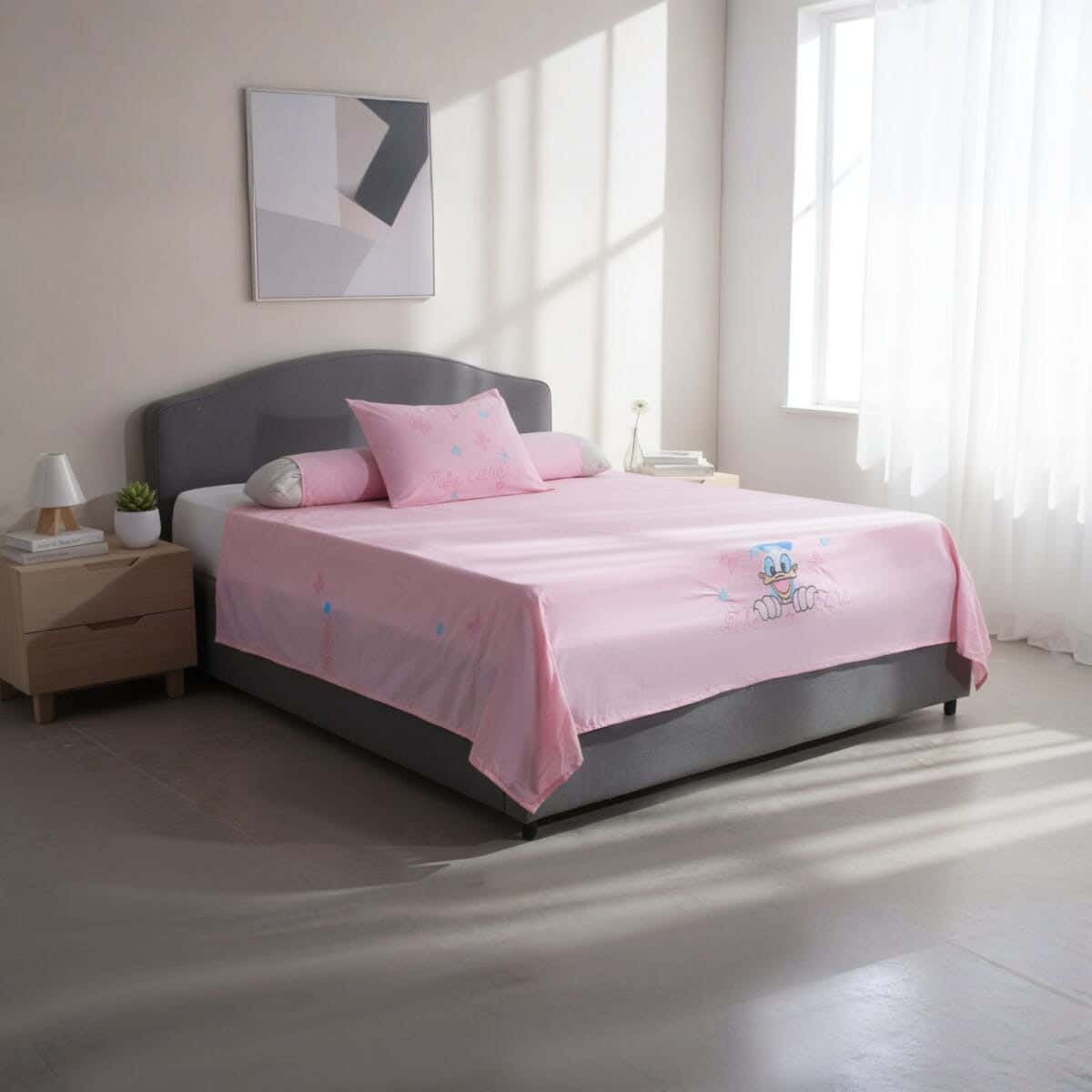 Kinzy Bed Microfiber Children Bed Sheet Set, 6 Pieces, 240×180 cm, 2375 gm - Pink