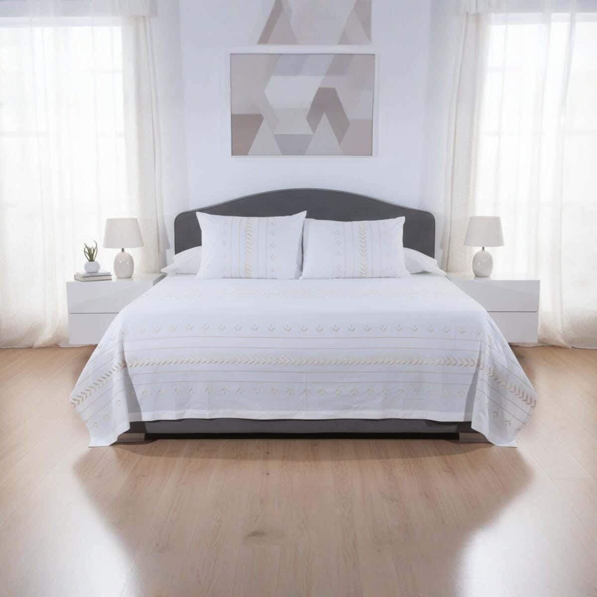 Lotus Home Cotton Bed Sheet Set, 4 Pieces, 240x270 cm, 2565 gm - Off White Gold