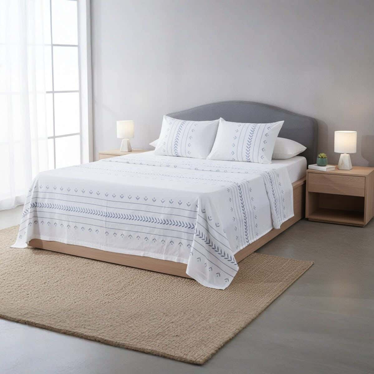 Lotus Home Cotton Bed Sheet Set, 4 Pieces, 240x270 cm, 2565 gm - Off White Grey