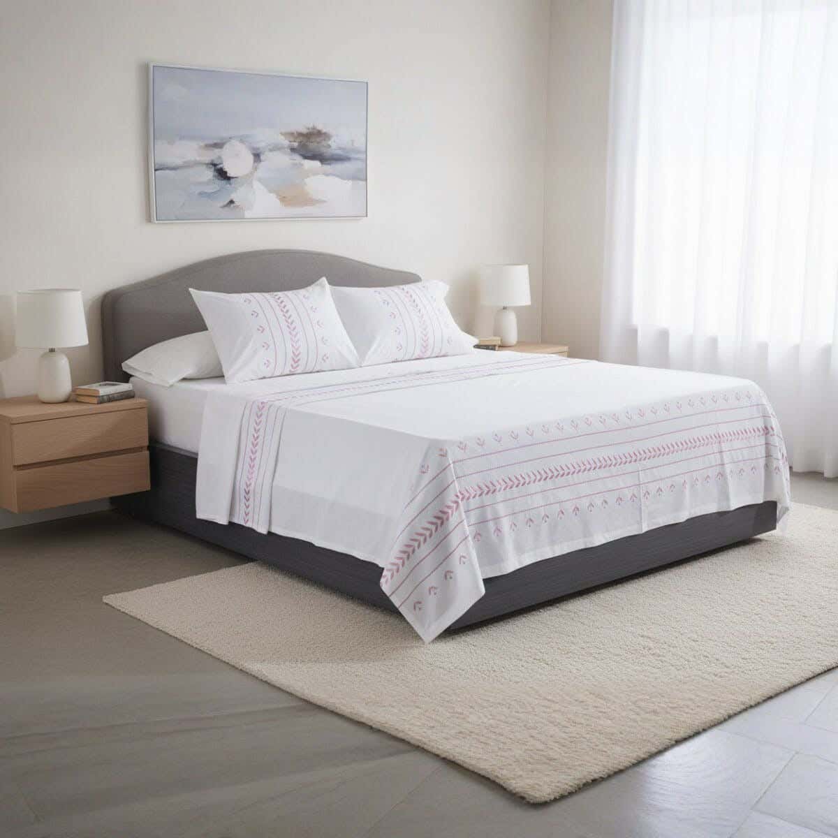 Lotus Home Cotton Bed Sheet Set, 4 Pieces, 240x270 cm, 2565 gm - Off White Cashmere