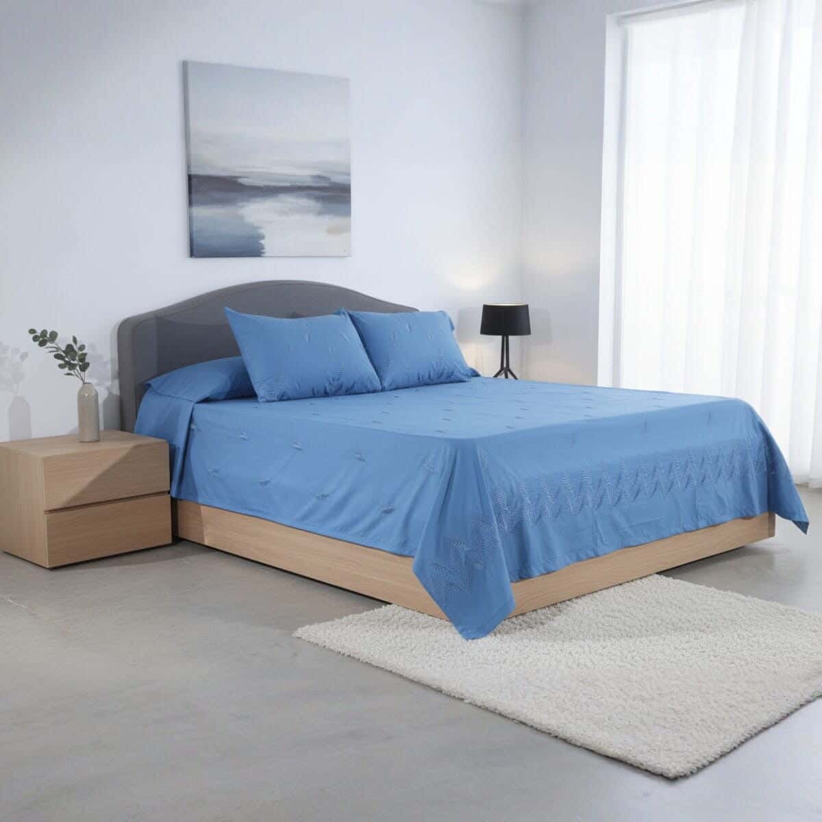 Al telawy Cotton Bed Sheet Set, 4 Pieces, 240x270 cm, 2600 gm - Petrol