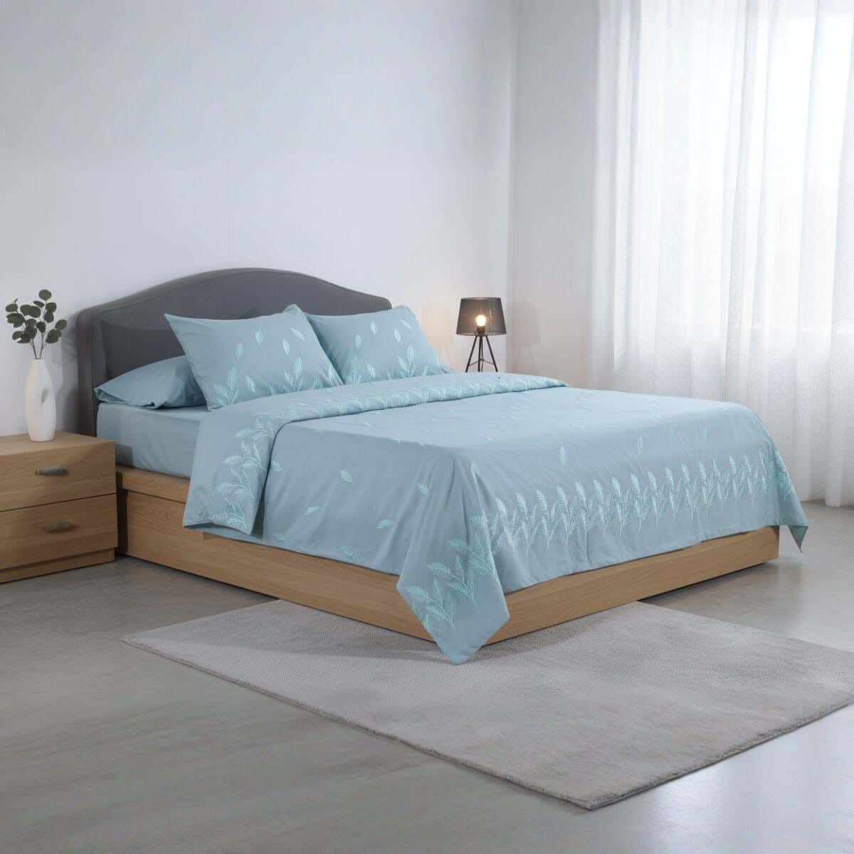 Al telawy Cotton Bed Sheet Set, 4 Pieces, 240x270 cm, 2600 gm - Light Green