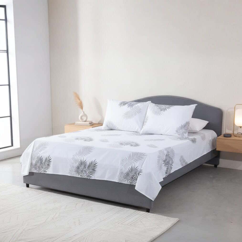 Elite Cotton Bed Sheet Set, 4 Pieces, 220x240 cm, 1100 gm - White Grey