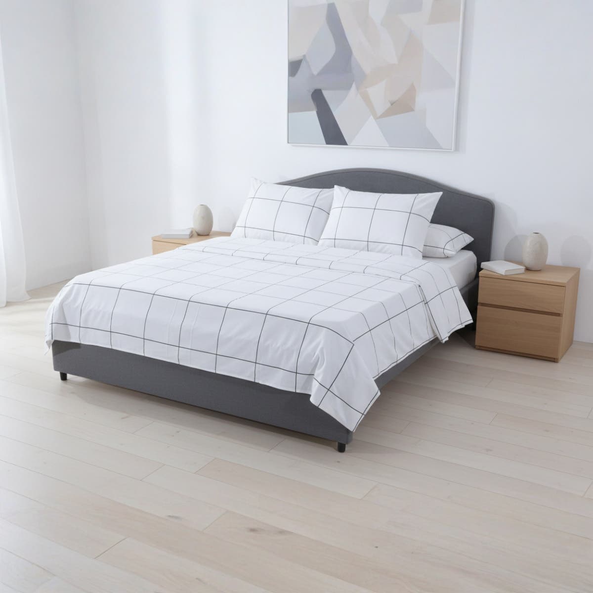 Elite Cotton Bed Sheet Set, 4 Pieces, 220x240 cm, 1100 gm - White Black
