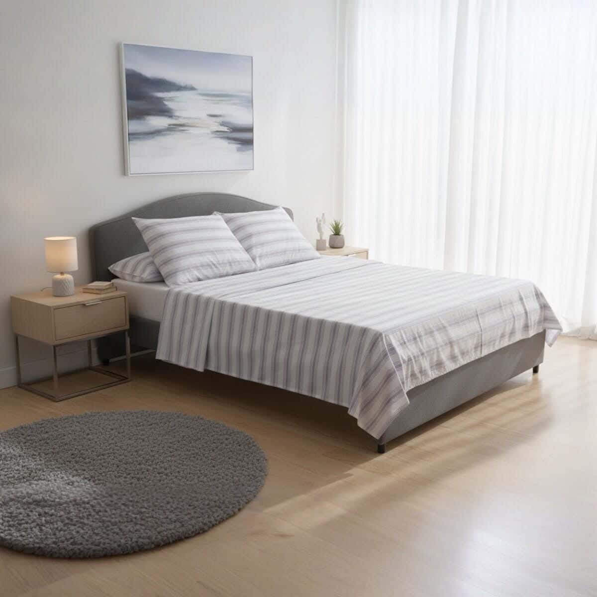Elite Cotton Bed Sheet Set, 4 Pieces, 220x240 cm, 1100 gm - White Grey