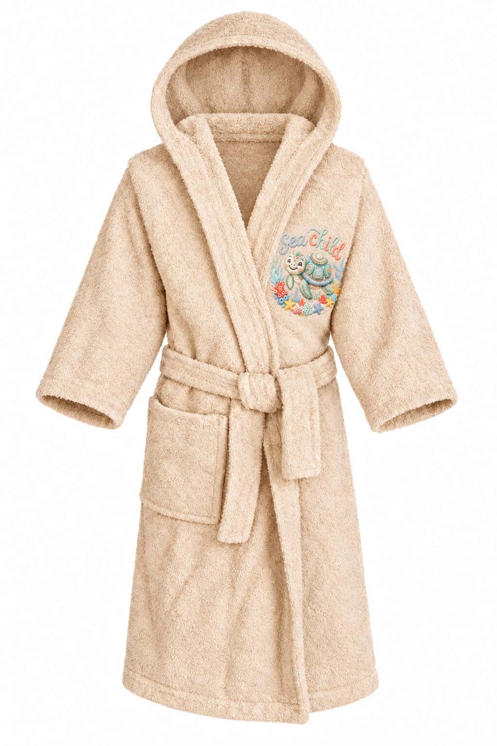 ELSEEDAWY Embroidered Cotton Bathrobe for Kids, Size 10, Approx 790 grm - Beige