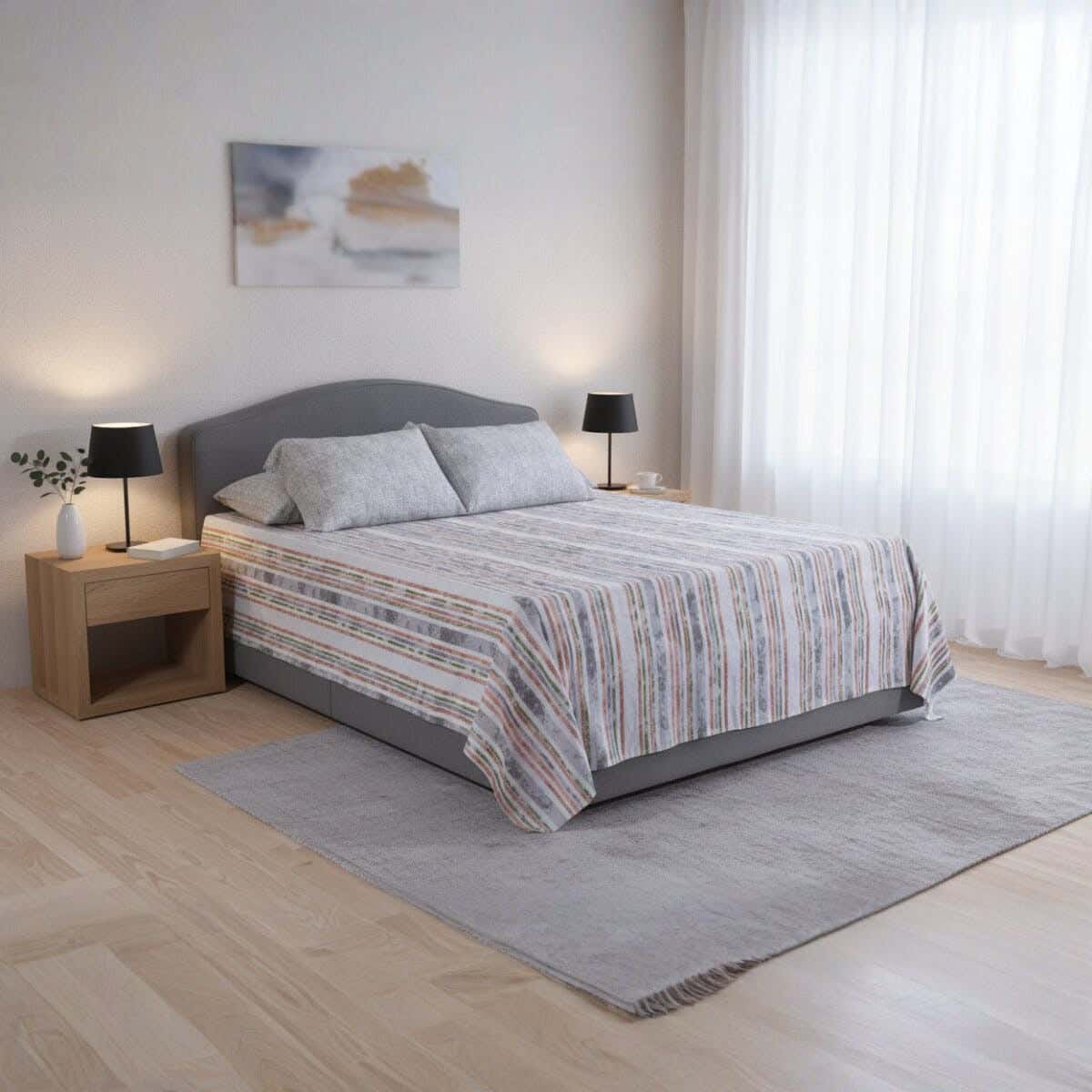 Hugee Cotton Bed Sheet Set, 4 Pieces, 240x260 cm, 1900 gm - Multicolor