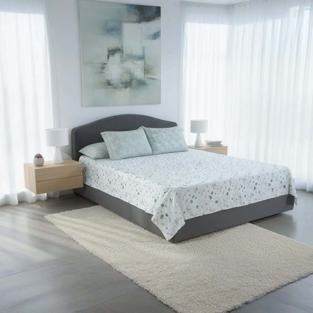 Hugee Cotton Bed Sheet Set, 4 Pieces, 240x260 cm, 1900 gm - White Olive